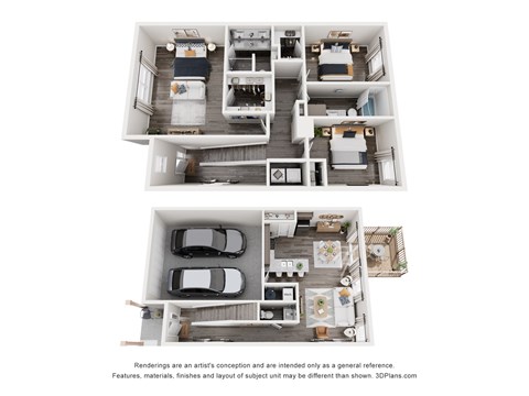 Floor plan for 3 beds, 2.5 baths, 1464 sqft